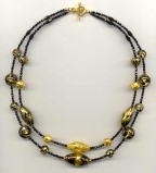 Two Strand Black & 24 Karat Gold Foil Necklace